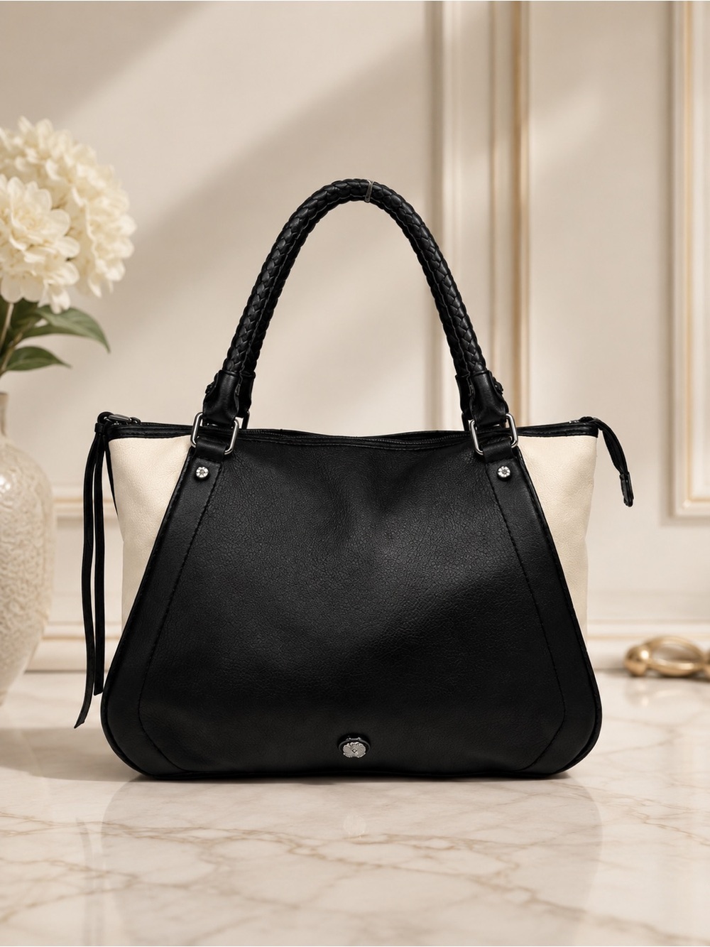 Elliott Lucca Black white Leather Shoulder bag Tote Hobo Bag